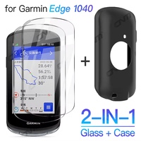 Silicone Case + Tempered Glass for Garmin Edge 1040 Accessories Kit Screen Protector Glass Film & Soft Protection Case Cover