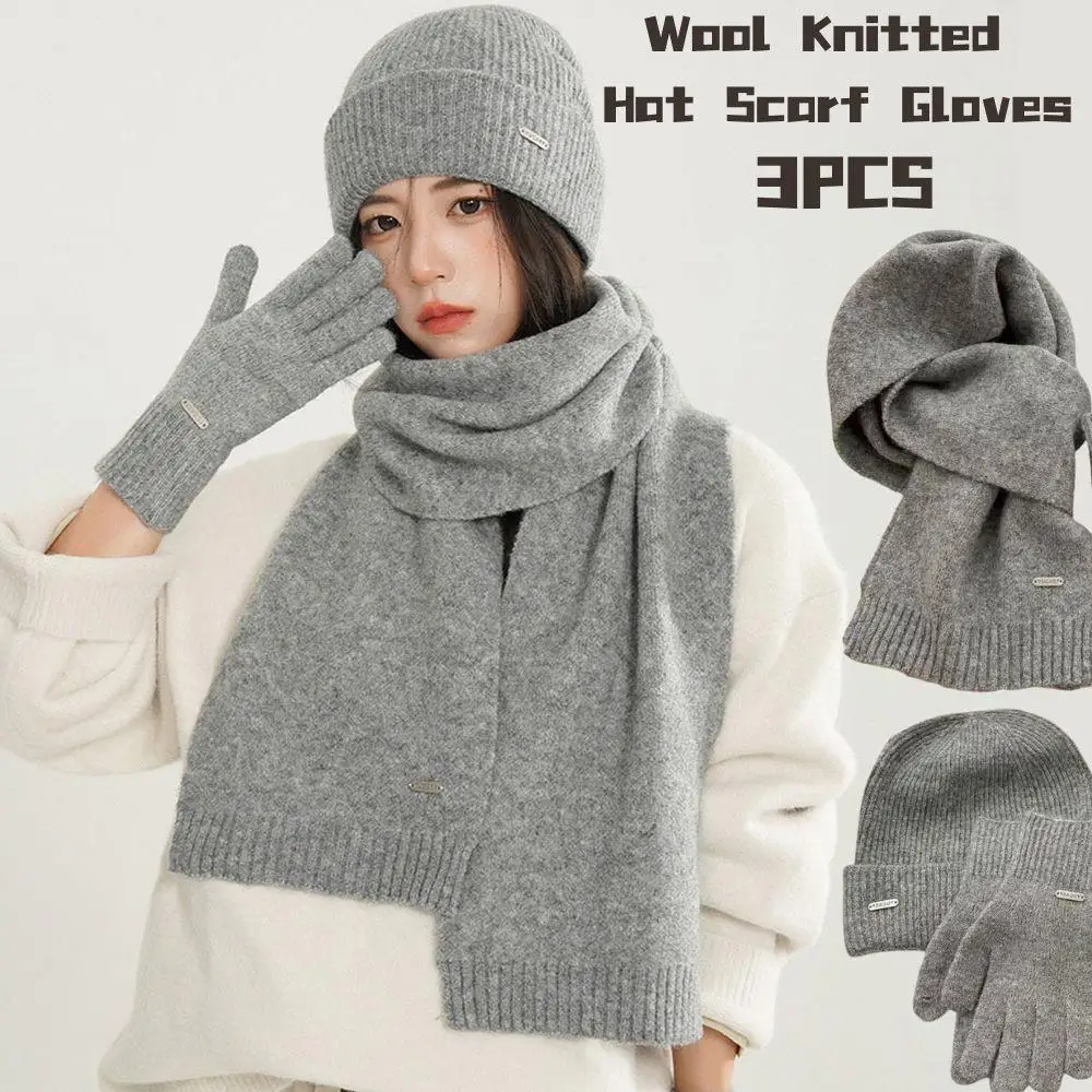 محبوك قبعة وشاح قفازات ثلاث قطع مجموعة الشتاء الصوف رشاقته الدافئة قبعات حريمي في الهواء الطلق يندبروف الأوشحة غير رسمية قبعة القفازات هدية