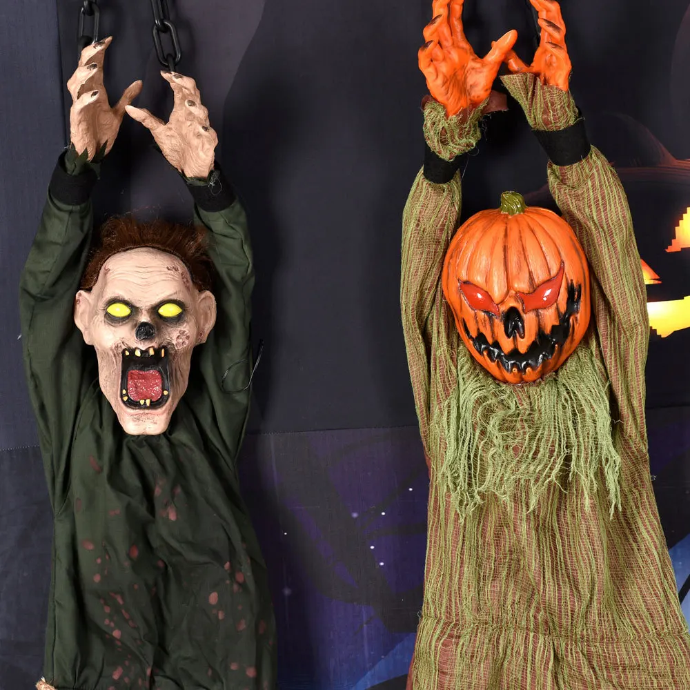 Animated Hanging Halloween Clown with Chain and Glowing Eyes description 6