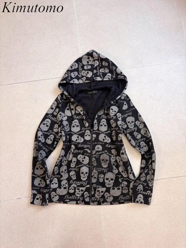

Kimutomo куртки женские винтажные сексуальные черепа с принтом в стиле панк на молнии верхняя одежда толстовки осень зима Y2k Harajuku кофты