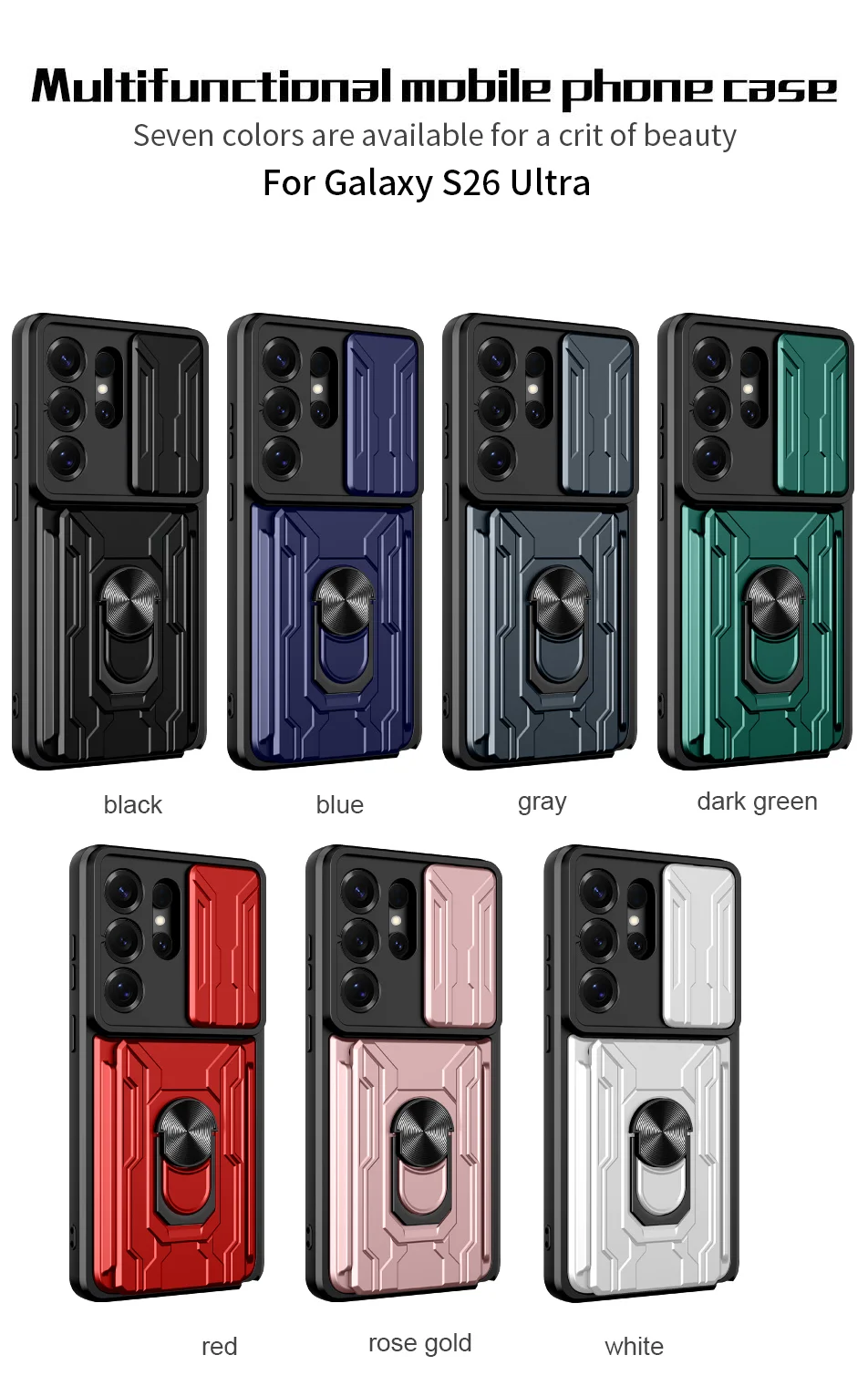 Für Samsung Galaxy S26 Ultra S25 Ultra S25 Edge S24 Ultra A17 A37 A56 A36 Schiebe-Kameralinsen-Brieftaschenhülle mit Kartenhalter und Ständer – Detail 3