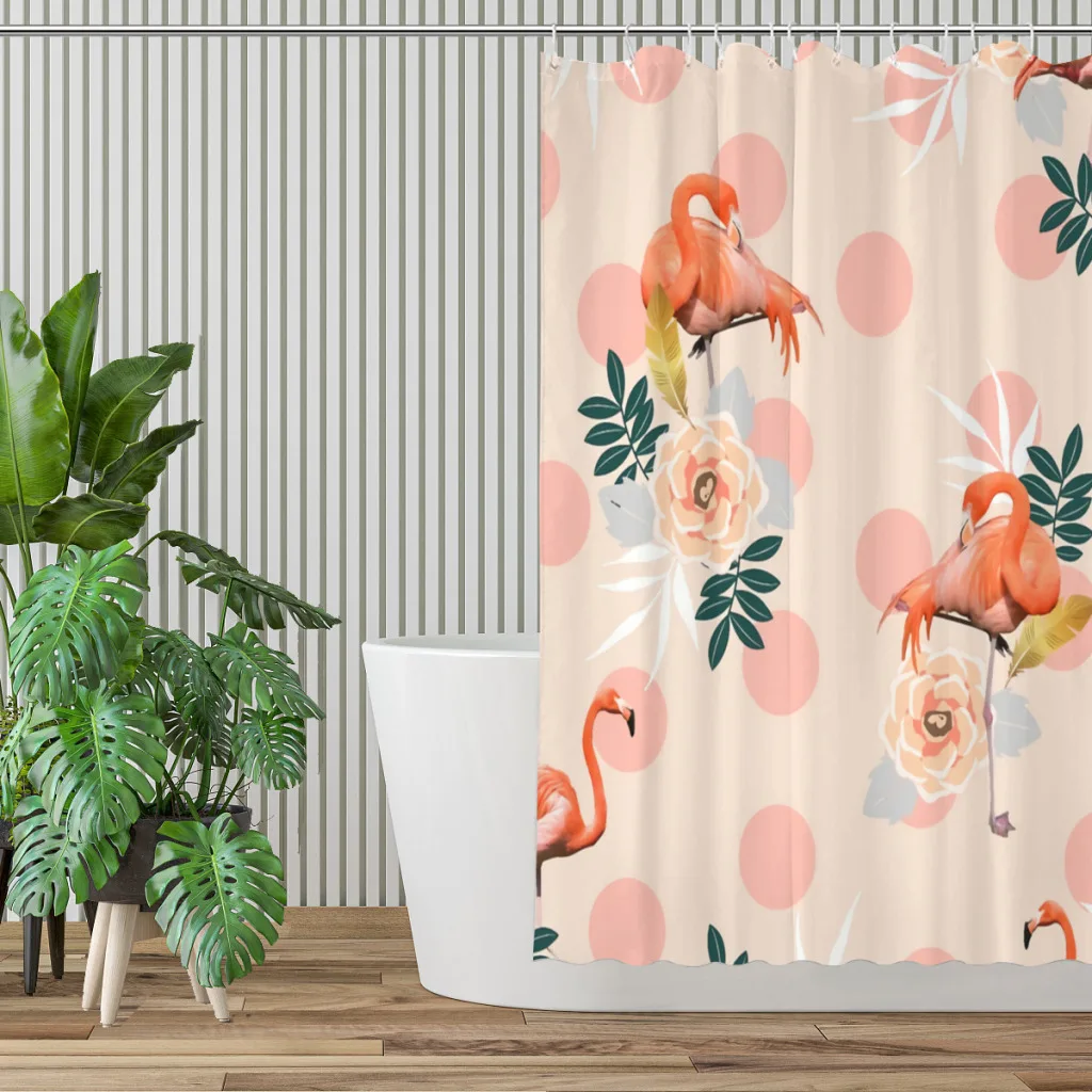 Jazz Pink Bathroom Shower Curtains Flamingo Boho Waterproof Partition Curtain Funny Home Decor Accessories