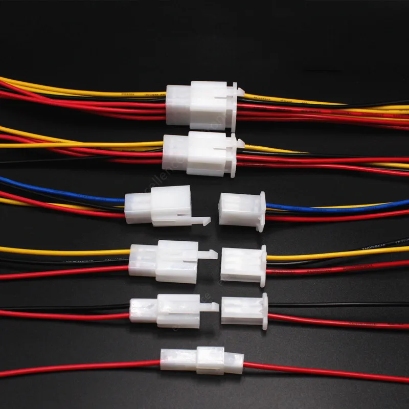 4Pcs 2.8mm Auto Electrical Connectors Kit, Male Female Wire Harness Plugs with 10cm Pre-crimped Cables (2/3/4/6/9 Pin)