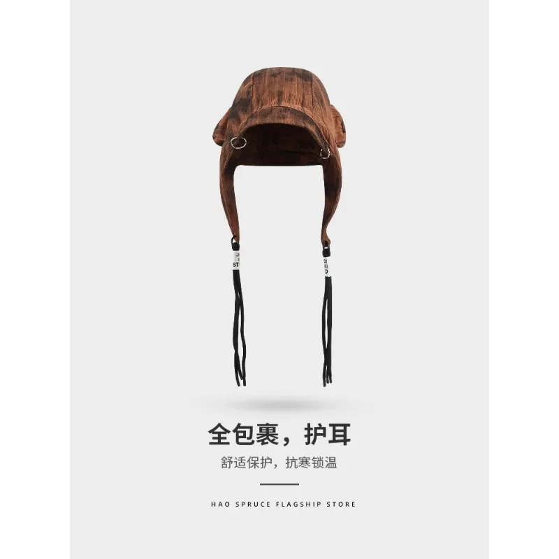 American Dark Style Retro Tie-Dye Kordelzug Riemen Bomber Hüte für Männer und Frauen Frühling Herbst Lässige vielseitige Nischenpilotenkappe