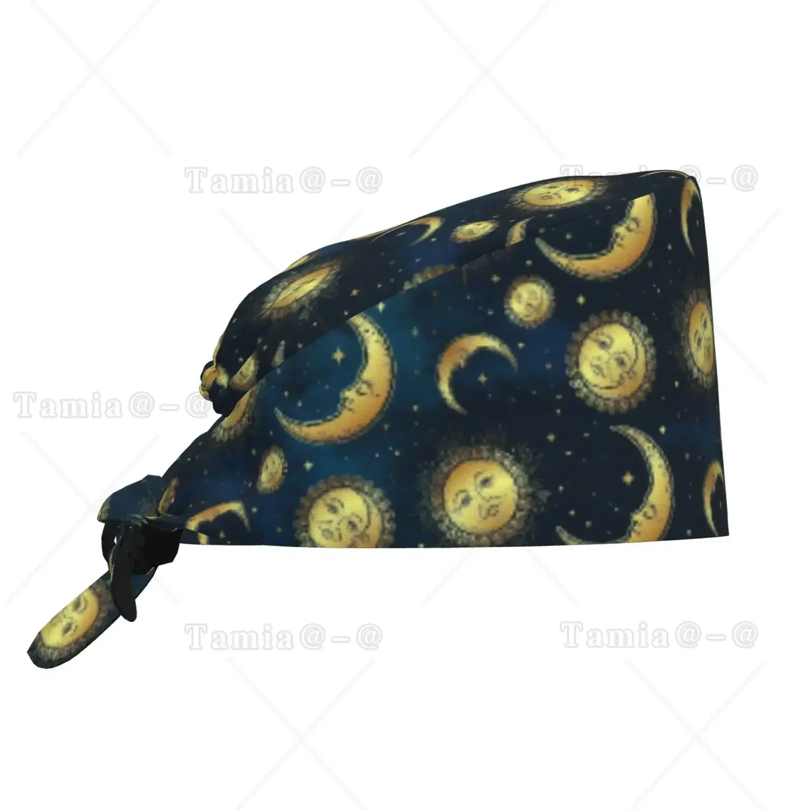 Golden Moon Sun Face Working Cap for Women with Sweatband Adjustable Unisex Tie Back Hat Nurse Caps