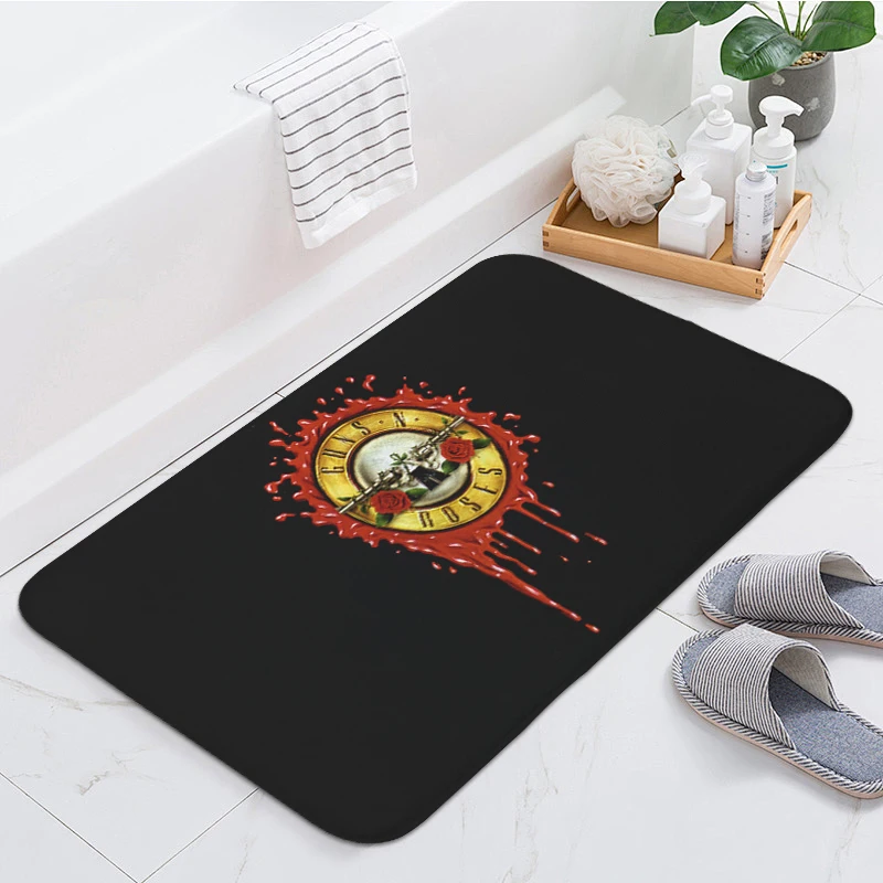 Waterproof Bathroom Foot Mat Non-slip D-Guns N' Roses Balcony Corridor Kitchen Carpet Room Hallway Bedroom Rug Slip-resistant