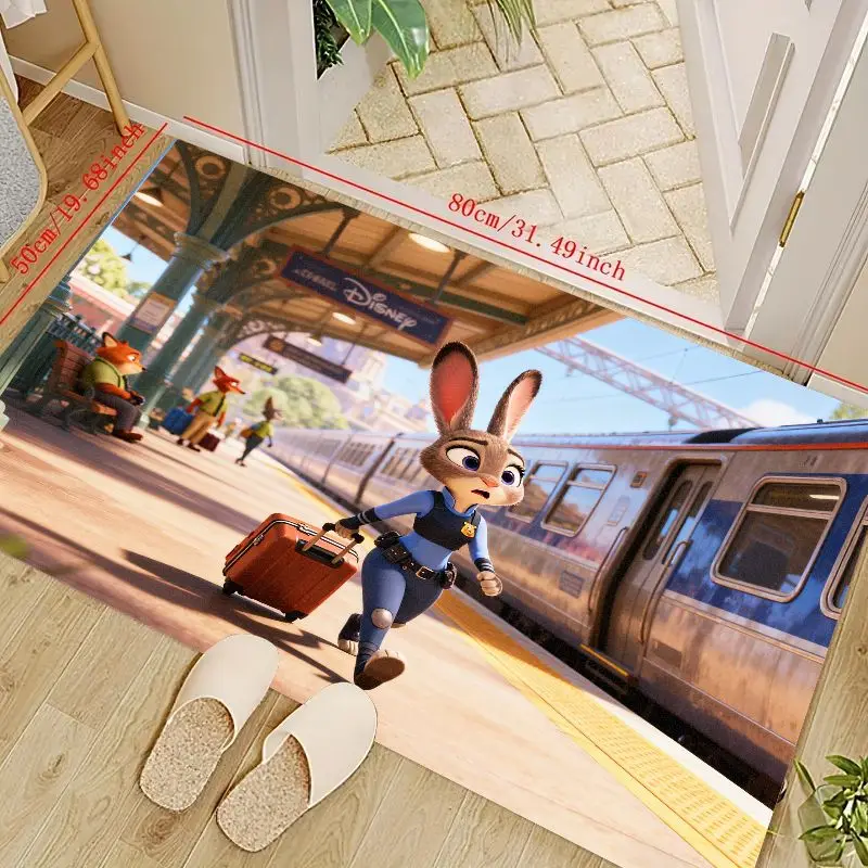 

1PC Disney Zootopia Judy Hopps Floor Mat, Cartoon Rabbit Police Officer Running Train Station Scene Area Rug, Non-Slip Soft Deco
