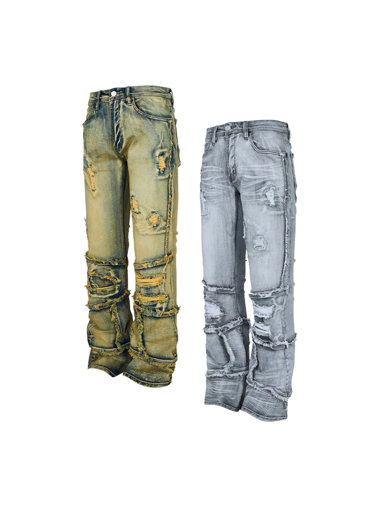 

R69 Heavy Industry Destroys Jeans Men Skinny Trousers High Street Autumn Winter Distressed Jeans for Men