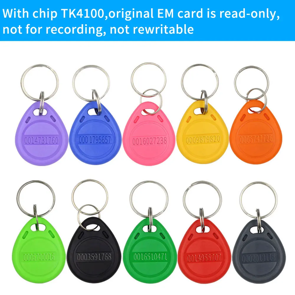 RFID Card Tags Key Fob, Read-Only, Door Entry, Access Control Chain, Token Keyfob, Superfície numérica, 125kHz, 10 pcs, EM4100