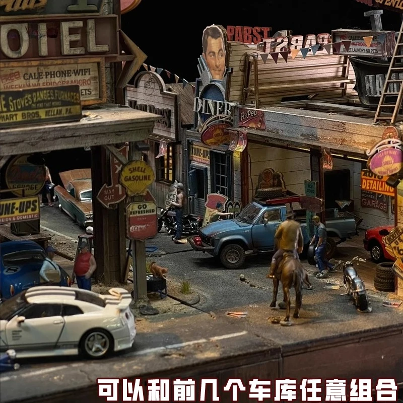 Diorama Schaal 1:64 Amerikaanse Garage Building Model Materiaal Kit DIY Reparatiewerkplaats Auto Garage Model Display Scène