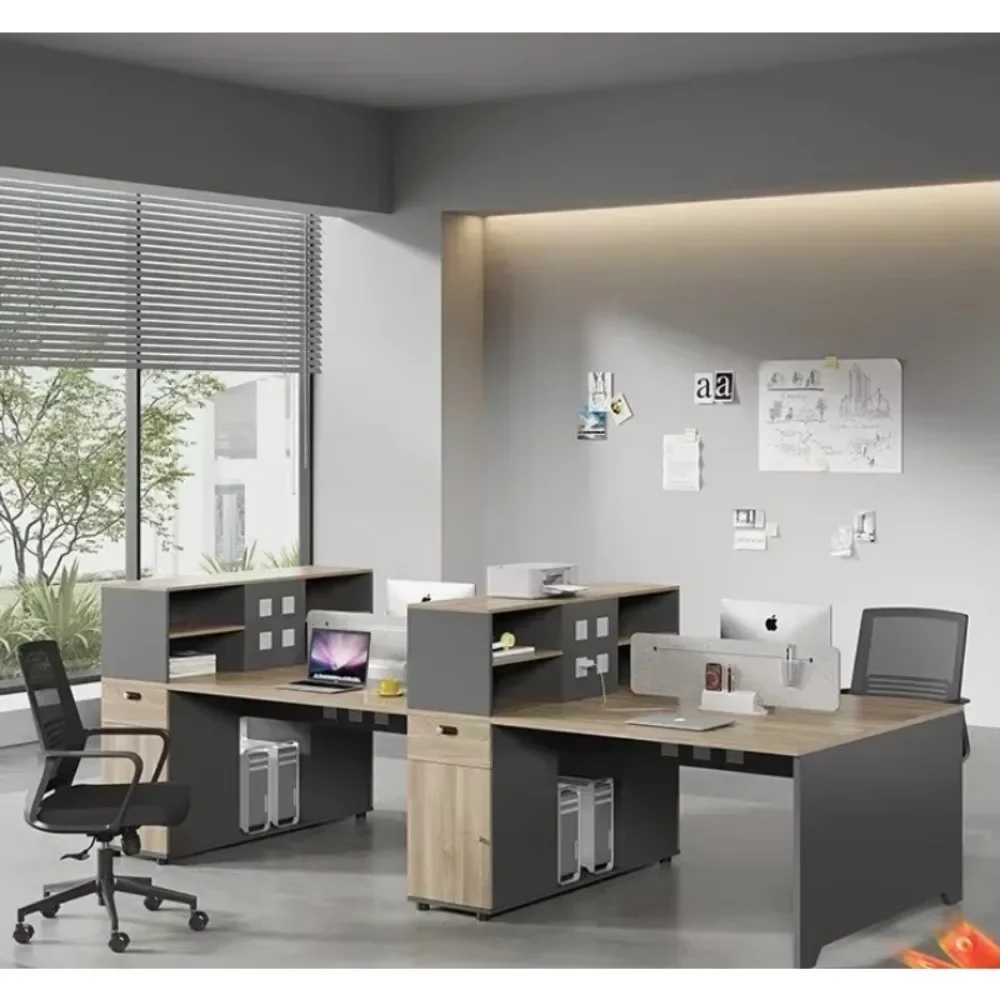 Q Desk Simple 4-Person Station Computer Desk Four-Staff Table and Chair Combination