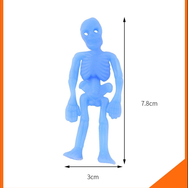 子供のための柔らかいゴム製ホラー人形、ハロウィーンの休日のパーティーの好意、いたずら、伸縮性のある骨格、頭蓋骨の男のおもちゃ、子供のための楽しいギフト、10ピース/バッグ