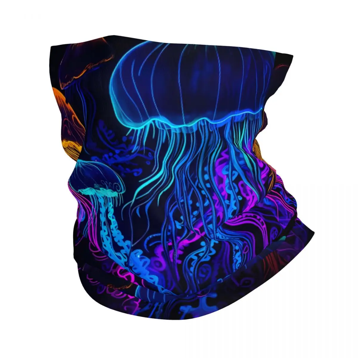 Trippy Blacklight Style Jellyfish Thin Wrap Scarf Bandana Jellyfish Neck Gaiter Face Cover Headband