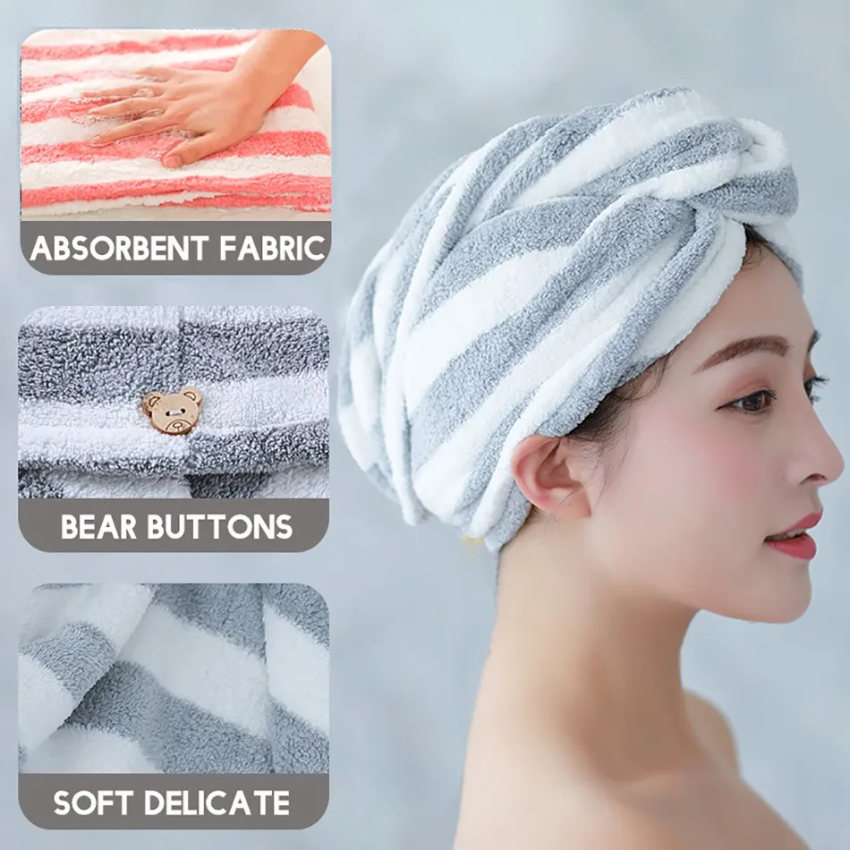 

Multicolor Striped Hair Towels Bathroom Shower Dry Hair Towel Microfiber Quick-Drying Absorbent Towels for Women Home Daily