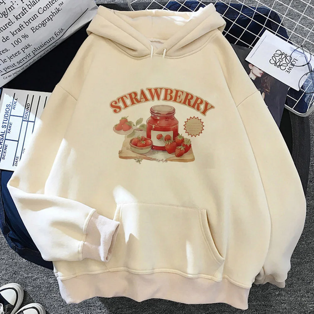 Strawberry hoodie anime sweater comic patterned harajuku athleisure teen pullover sweatshirts patterned modern style Y2K graphic