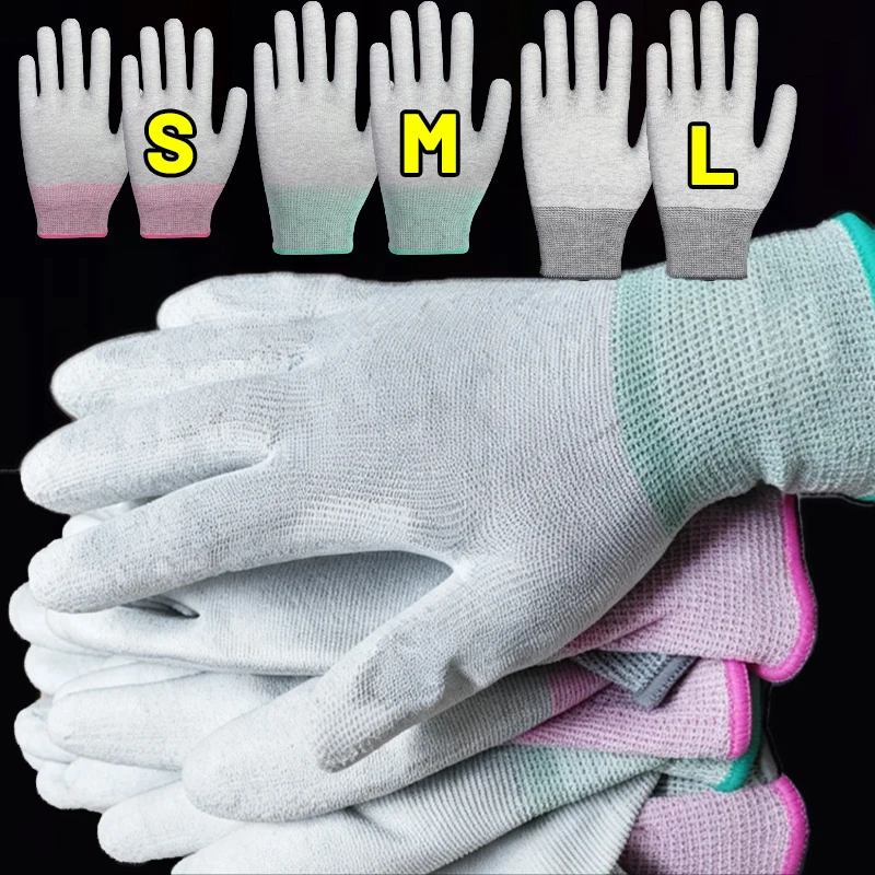 1/5Pairs Antistatic Gloves Anti Static ESD Electronic Working Glove Pu Coated Palm Coated Finger Antiskid for Finger Protection