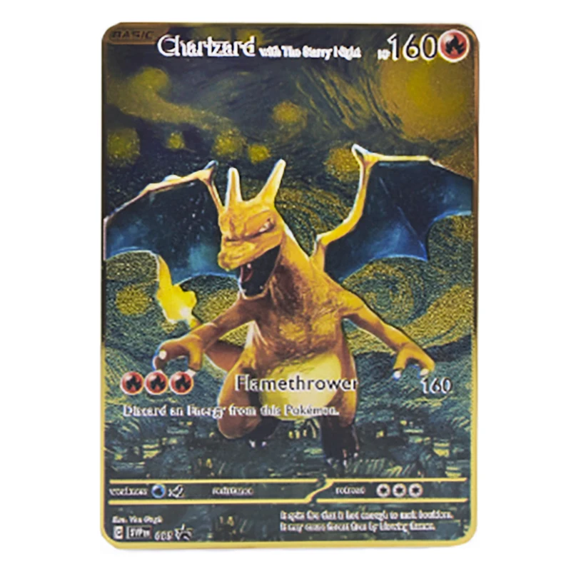 Pokemon Card Metal Pokemon Letters Pikachu Charizard Vmax Vstar Mewtwo Mew Gold Iron Playing Cards Anime Games Gifts Kids Toys