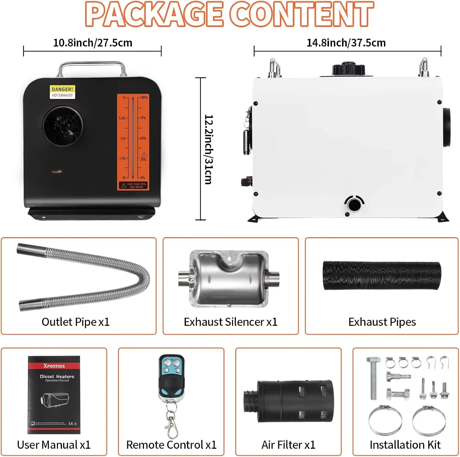 XDOVET 8KW Portable Black  Heater 12V/24V/110V with Remote LCD Control No Overheat Protection for Cars Trucks & RVs