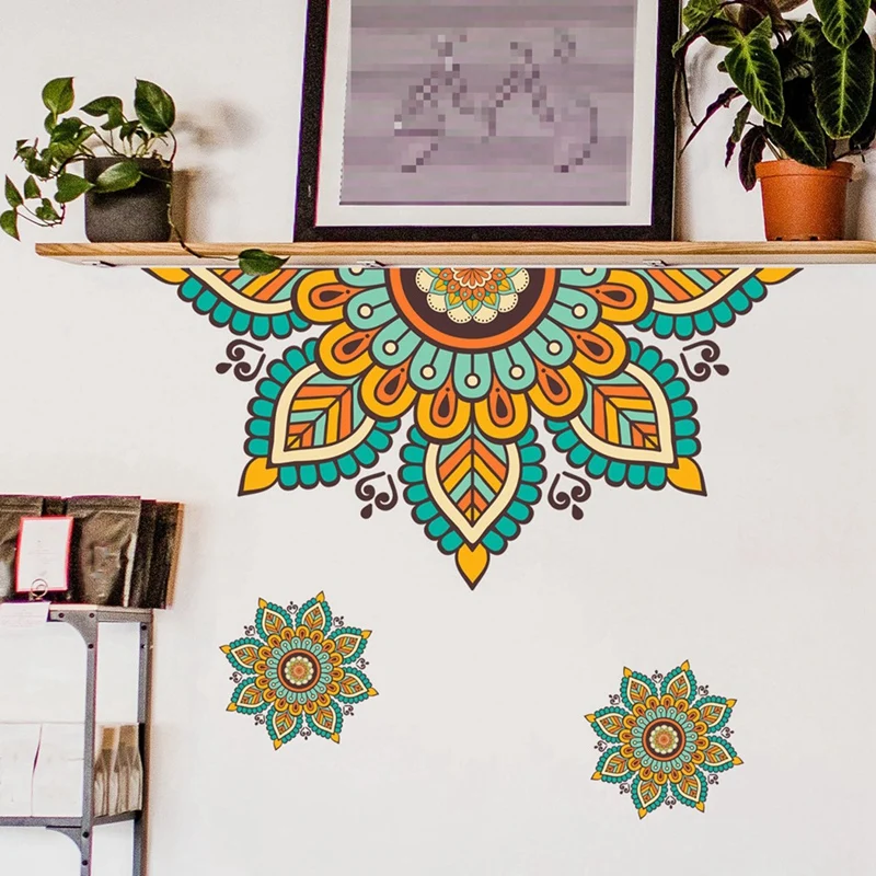 -ESTR Mandala Wall Sticker Wallpaper Sticker Self-Adhesive Background Decoration Suitable For Living Room