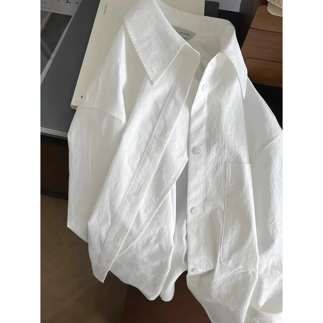 

Premium Cotton Linen White Shirt Men's Single Pocket Loose Long Sleeve Sun Protection Open Cardigan Silk Linen Breathable Wor...