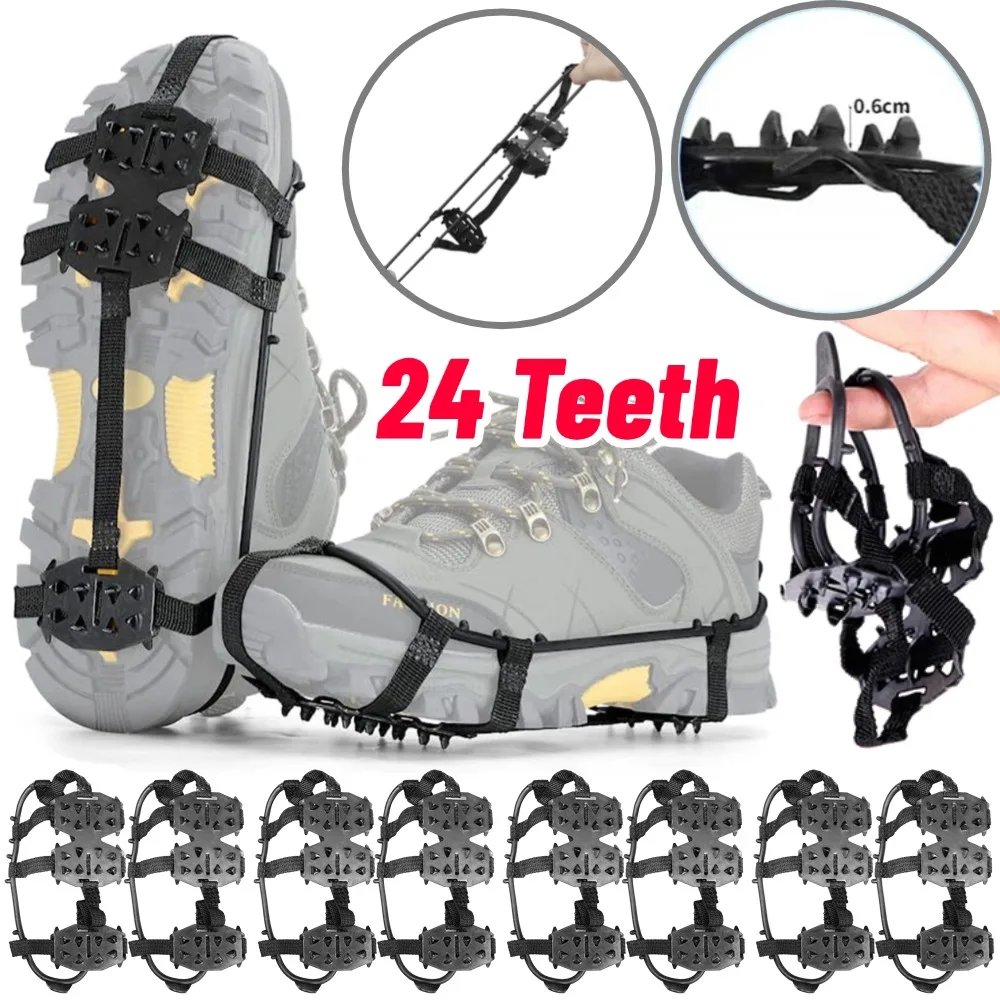 24 Teeth Mountaineering Cleats Anti-Slip Snow Claw Shoe Covers Unisex Climbing Shoe Spikes Walking Hiking Accessories