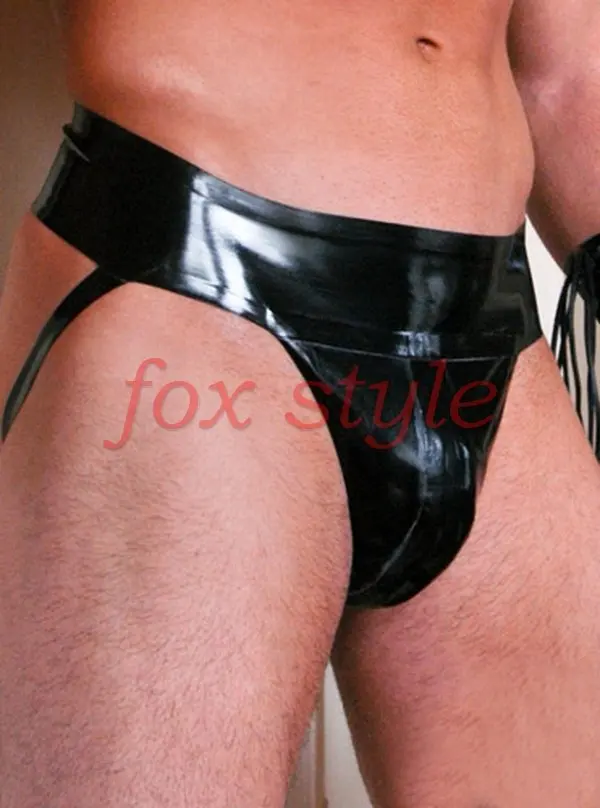 

Men 's fancy sexy rubber latex jockstraps open holes back