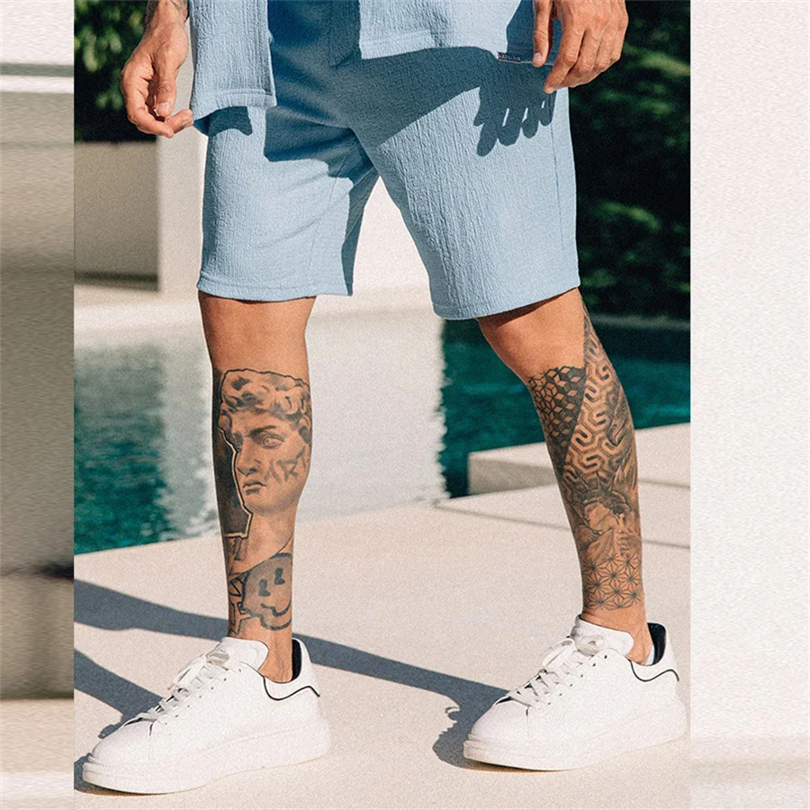 2025 novo conjunto de duas peças masculino manga curta lapela botão camisas e shorts ternos praia roupas masculinas verão streetwear agasalho