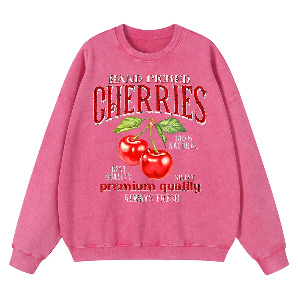 Vintage Distressed Washing Hand Picked Cherries Men Sweatshirt Oversized Hoodies Creativity Sportswears Casual Cotton Hoodie