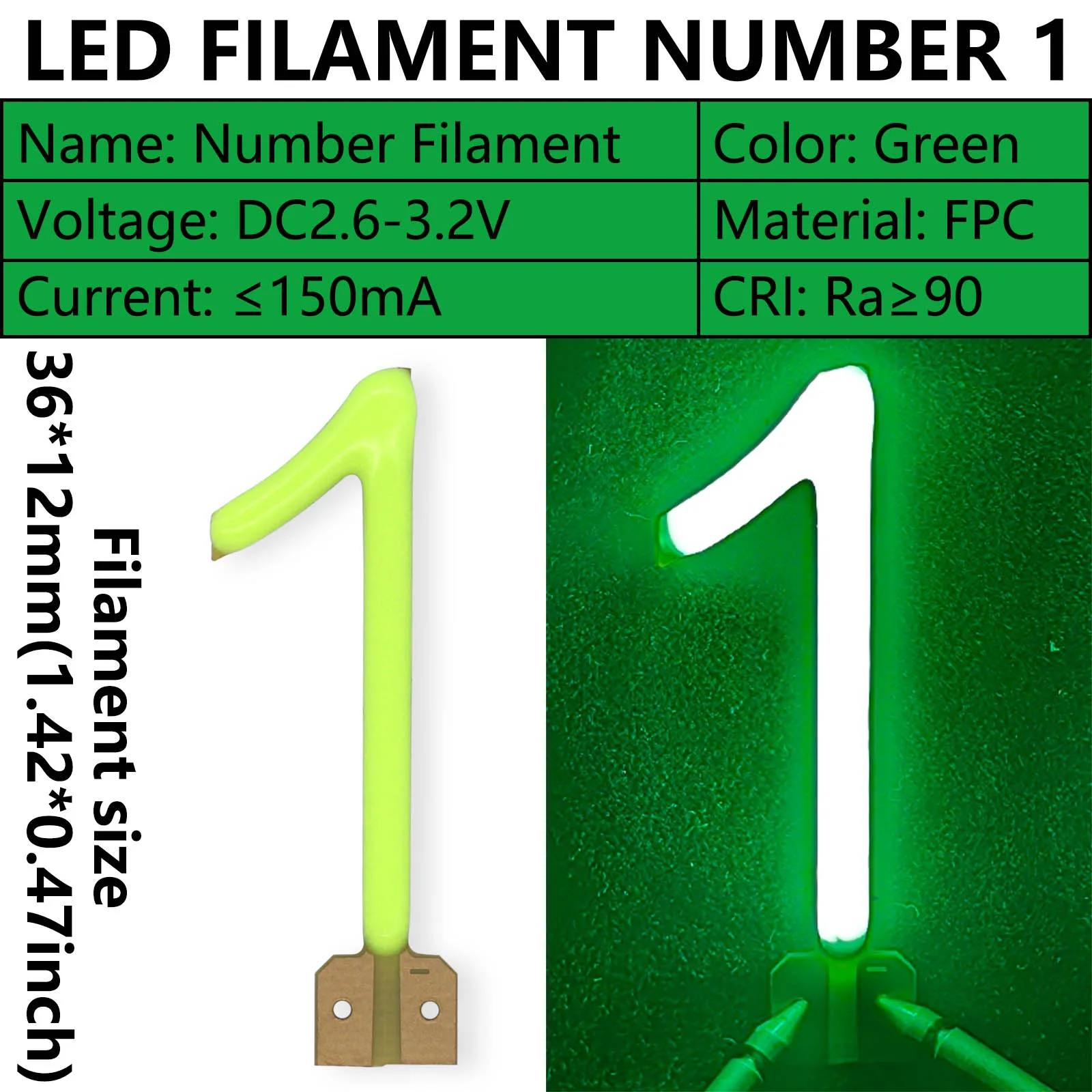 Numer 1 2 3 4 5 6 7 8 9 LED COB Filament DC3V Ra90 zielony diody LED DIY na Boże Narodzenie wystrój domu akcesoria oświetlenie świąteczne