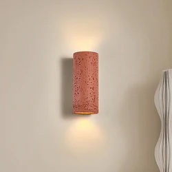 Nostalgic Cement Wall Lamp Led 10W Up Down Wabi Sabi Round Tube Wall Light Bedside Living Dining Study Room Retro Decor Sconce