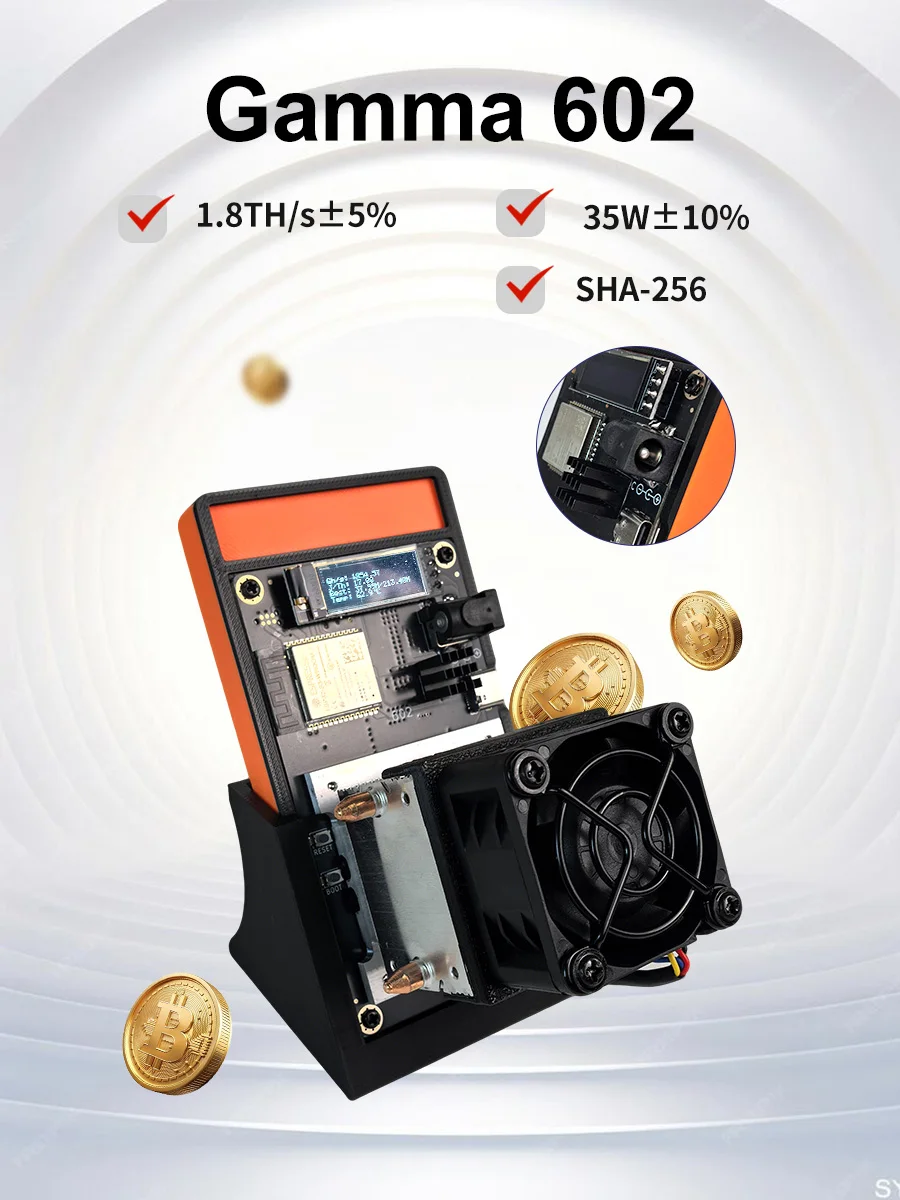 Ulepszony Bitaxe Gamma 601/602 BTC ASIC Miner 1.7-1.8TH/s 35W Cicha Maszyna do Kopania Bitcoinów SHA256 Krypto w Domu z WiFi, Model 2026 — 2