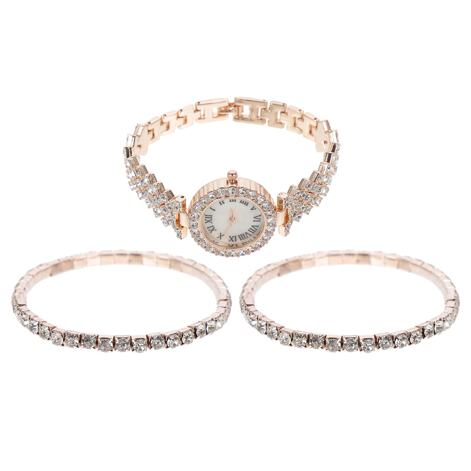 

2 Pcs Double-layer Diamond-set Watch Bracelet Comfortable Automatic Quartz Rhinestone Women's