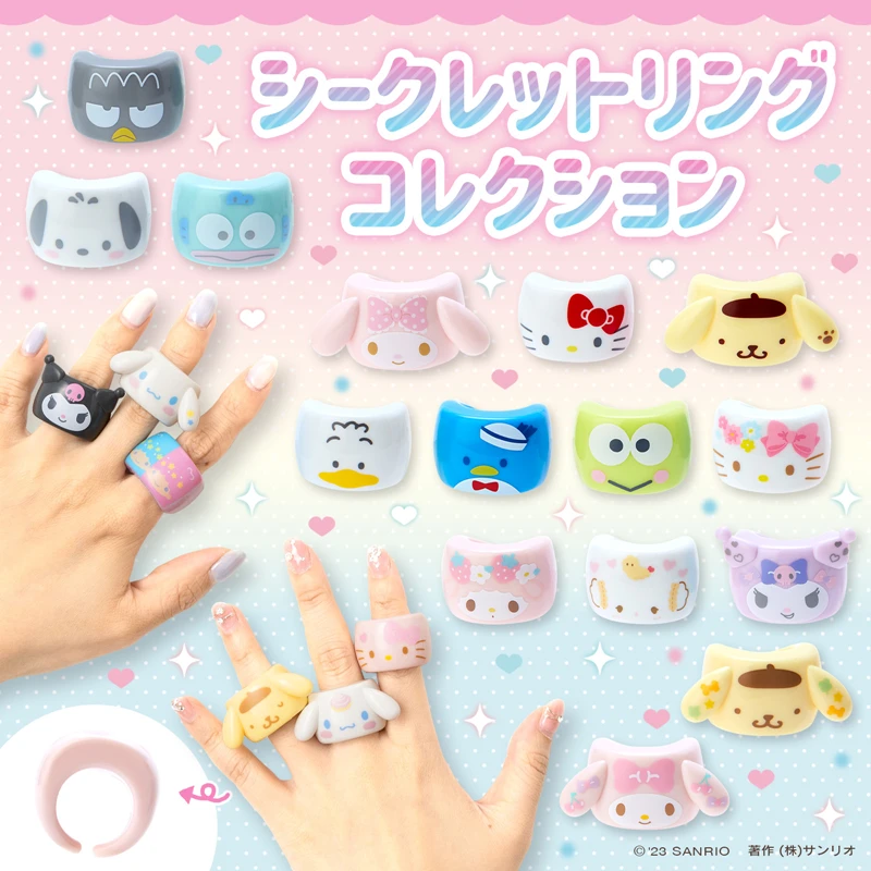 Sanrio Cute Finger Ring Hellokittys Mymelody Cinnamoroll Kuromi Cogimyun Cartoon Rings Boxes Anime Figures Model Toys for Girl