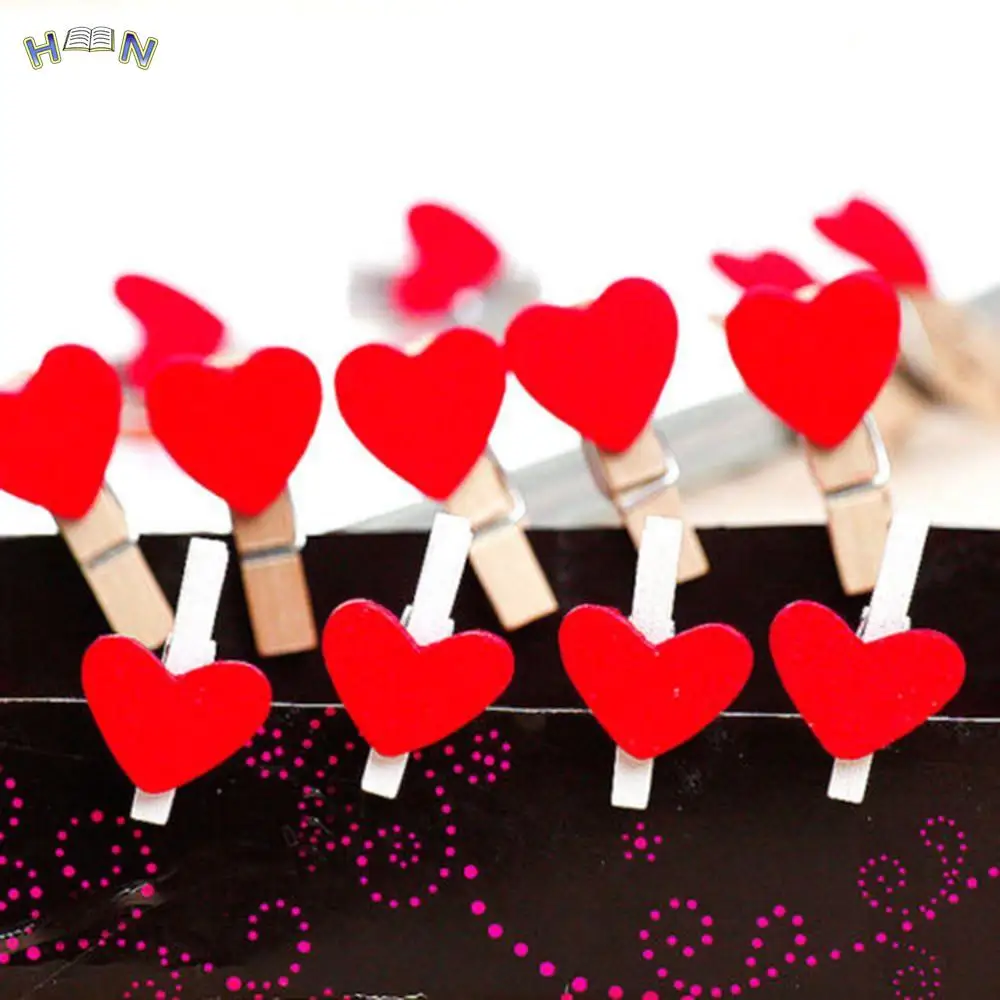 Kawaii Mini Red Lover Heart Shaped Wooden Clips Memo Book Clips School Office Clip Supplies Accessories Stationery 100PCS