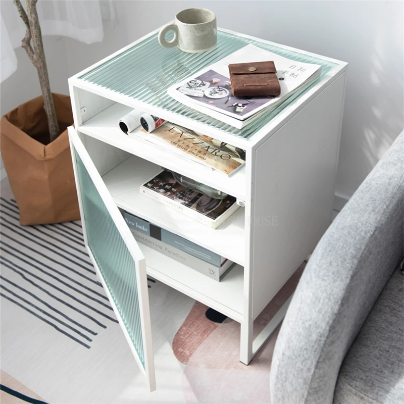 Nordic Bedside Table Modern Minimalist Nightstands for Bedroom Glass Nightstand Light Luxury Sofa Side Cabinet End Table