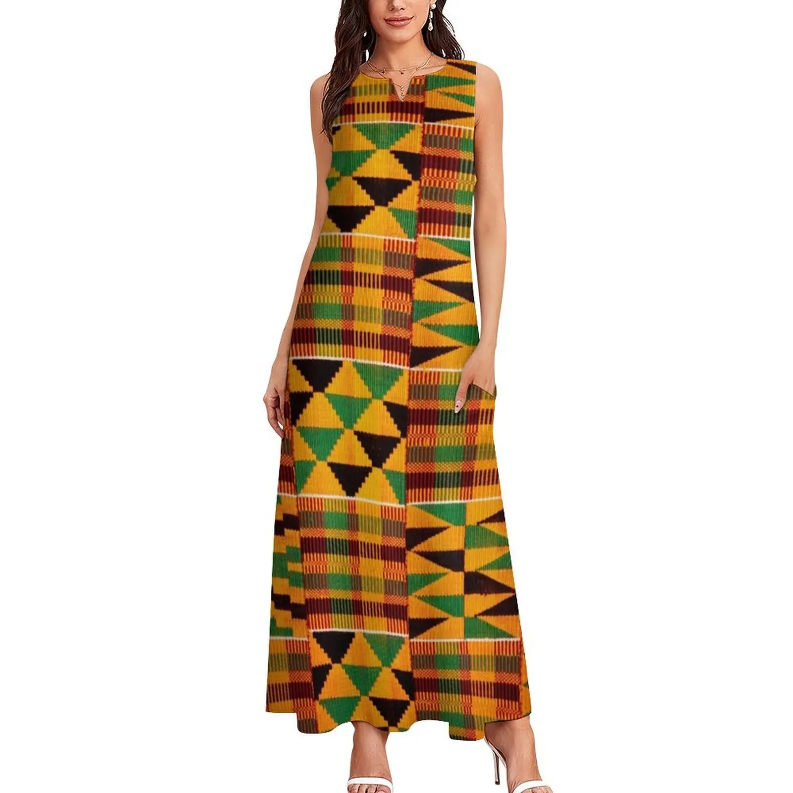 African Pattern Authentic Kente Cloth Pattern African Ghana Design Long Dress elegant women's dresses sale festival outfit women