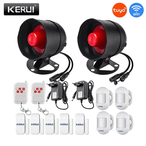 KERUI Tuya WIFI sirena sistema de alarma instalación Simple conexión de Sensor infrarrojo Control remoto conjunto de protección de seguridad para el hogar