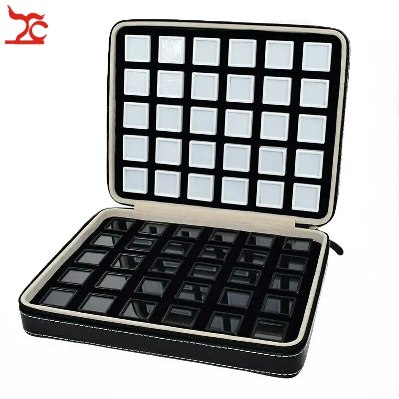 High-End Black Leatherette Gemstone Storage Box Diamond Travel Case Jewelry Holder with Gem Box Protable