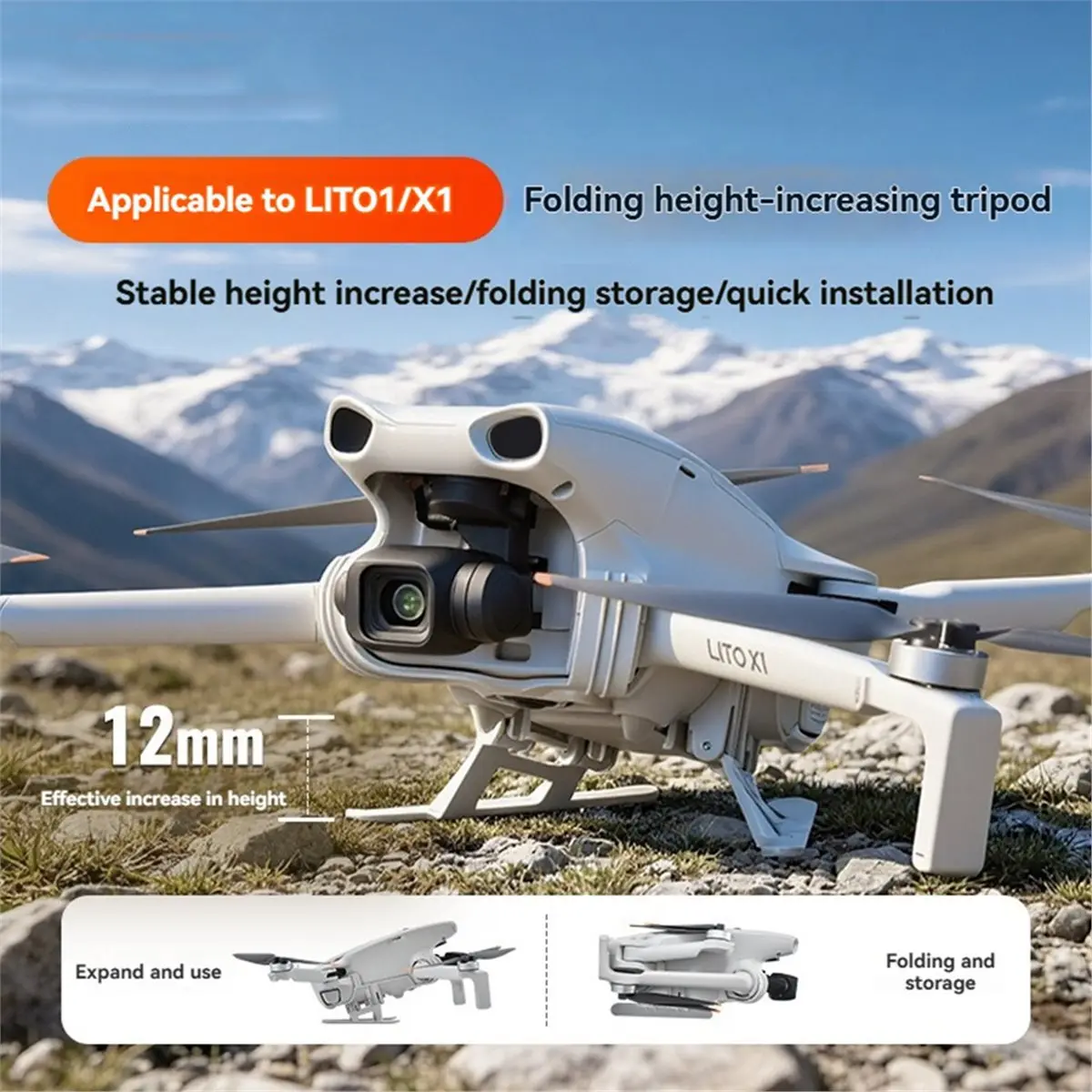 DT75BG Landing Gear for LIITO1/X1 Drone Foldable Quick Release Height Protector Extended Leg Extensions