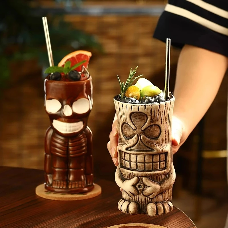 Creative Ceramic Tiki Mug Personalized Tiki Mugs Skull Mug Hawaiian Cocktail Glasses Cups Bar Kitchen Accessories For Tiki Bar