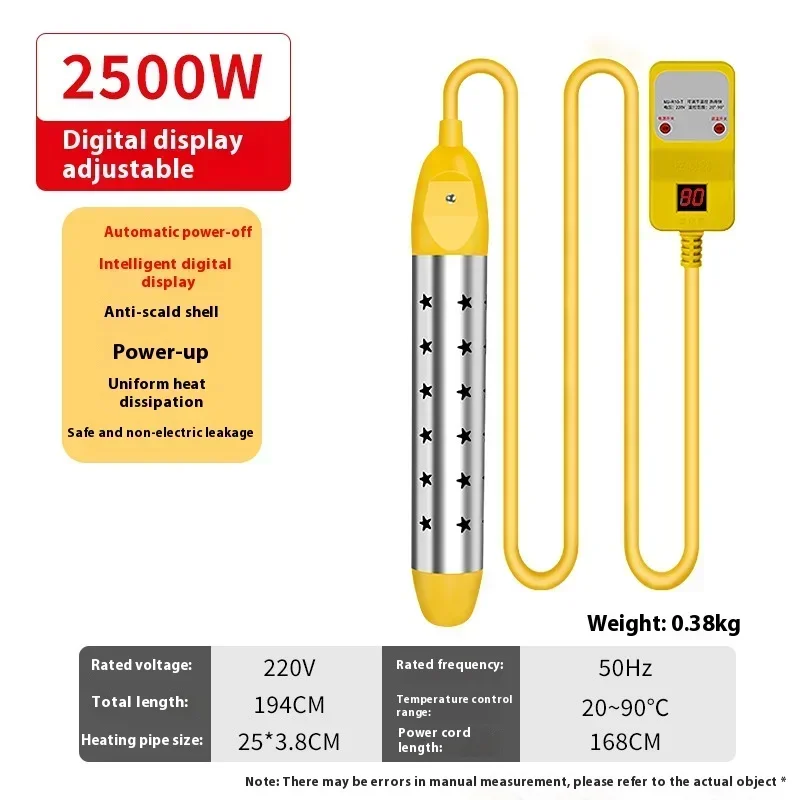

Water Heater 1PCS, Immersion Water Heater, Temperature Control/Indicator/Scald Protection, 2500W