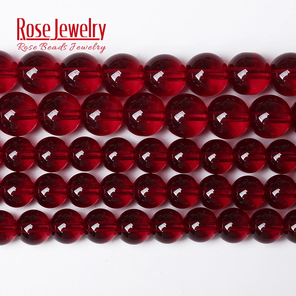 Wholesale Smooth Garnet Red Glass Crystal Round Loose Beads 15