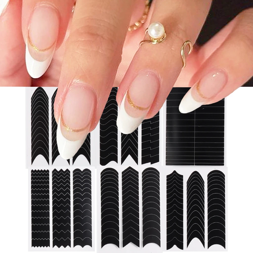 

6Pcs/Set French Manicure Strip Nail Stickers Stencil Finger Tip Guide Sticker Smile Line Guide Strips DIY Nail Art Tools NTFST