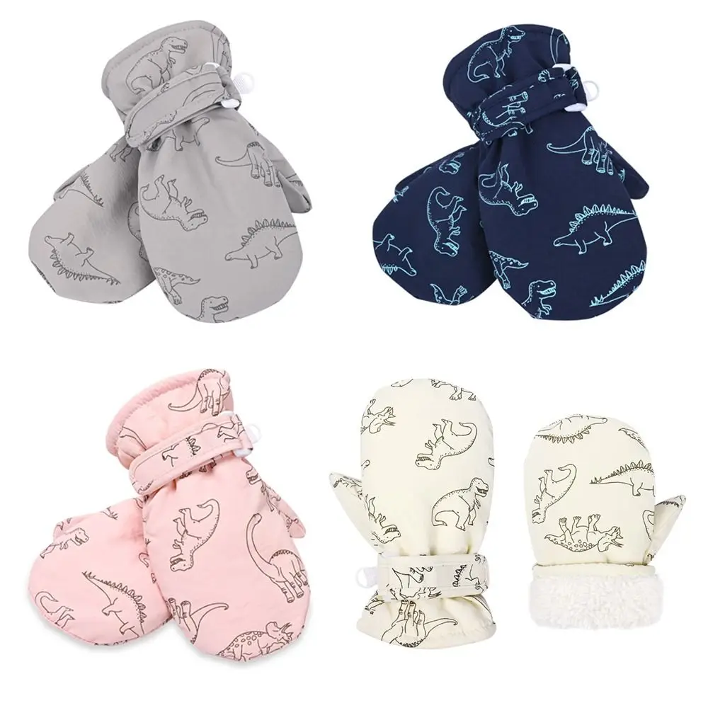 Dinosaur Print Kids Gloves 2-6Y Plush Waterproof Baby Mittens Windproof Thickened Fleece Winter Warm Gloves Girls Boys