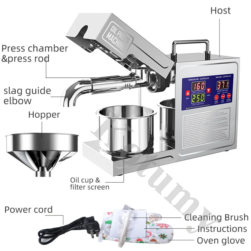 Electric Oil Press Machine Stainless Steel Automatic Oil Extractor Pressing Peanut Sesame Seeds Walnuts Olive Kernel Canola