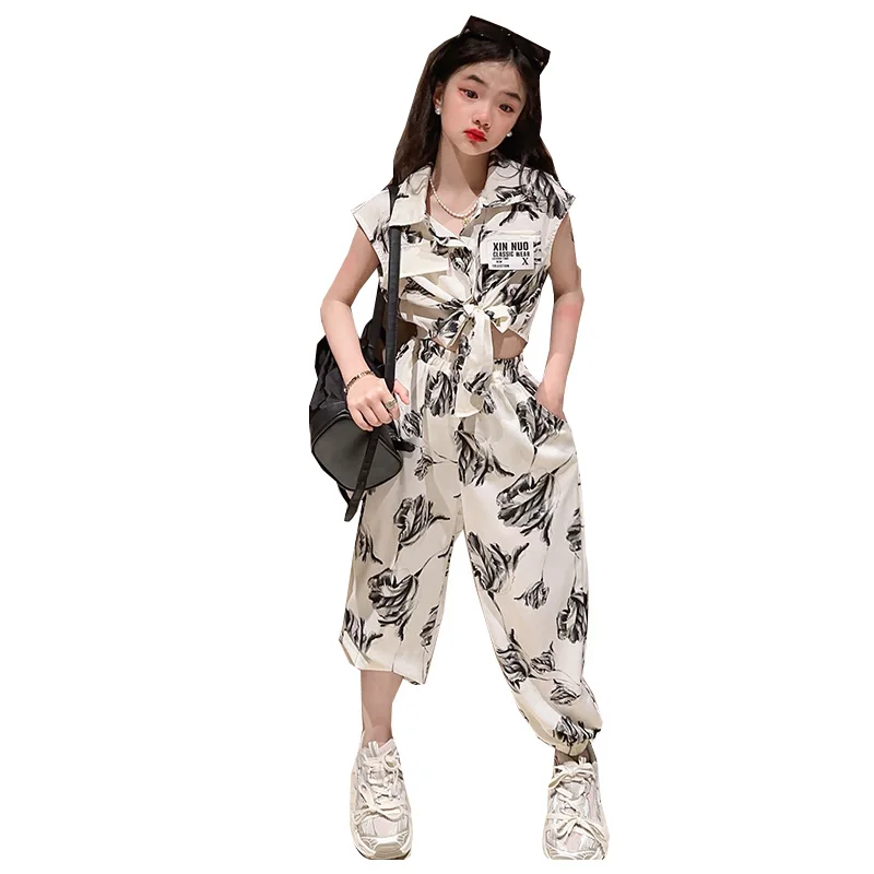 Summer 2024 Baby Girls Clothes Sets Print Pattern Outfits Kids Clothes Shirt +Pants Children Clothing Set 5 6 7 8 9 10 11 12 Yrs