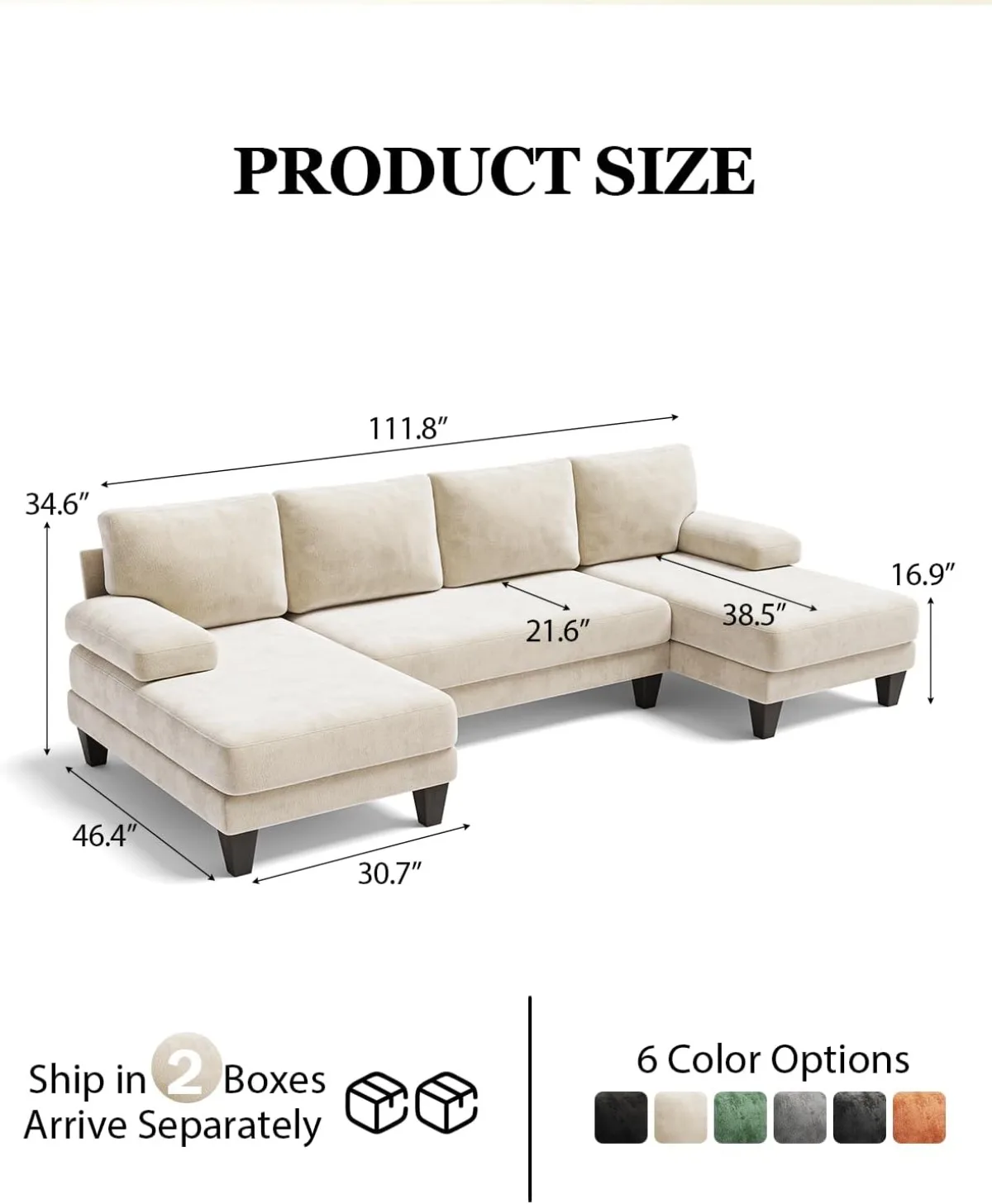 U-Shaped Sectional Couches for Living Room | 112 Inch Modern Sectional Couch | Warm White Chenille Sofa , Customized
