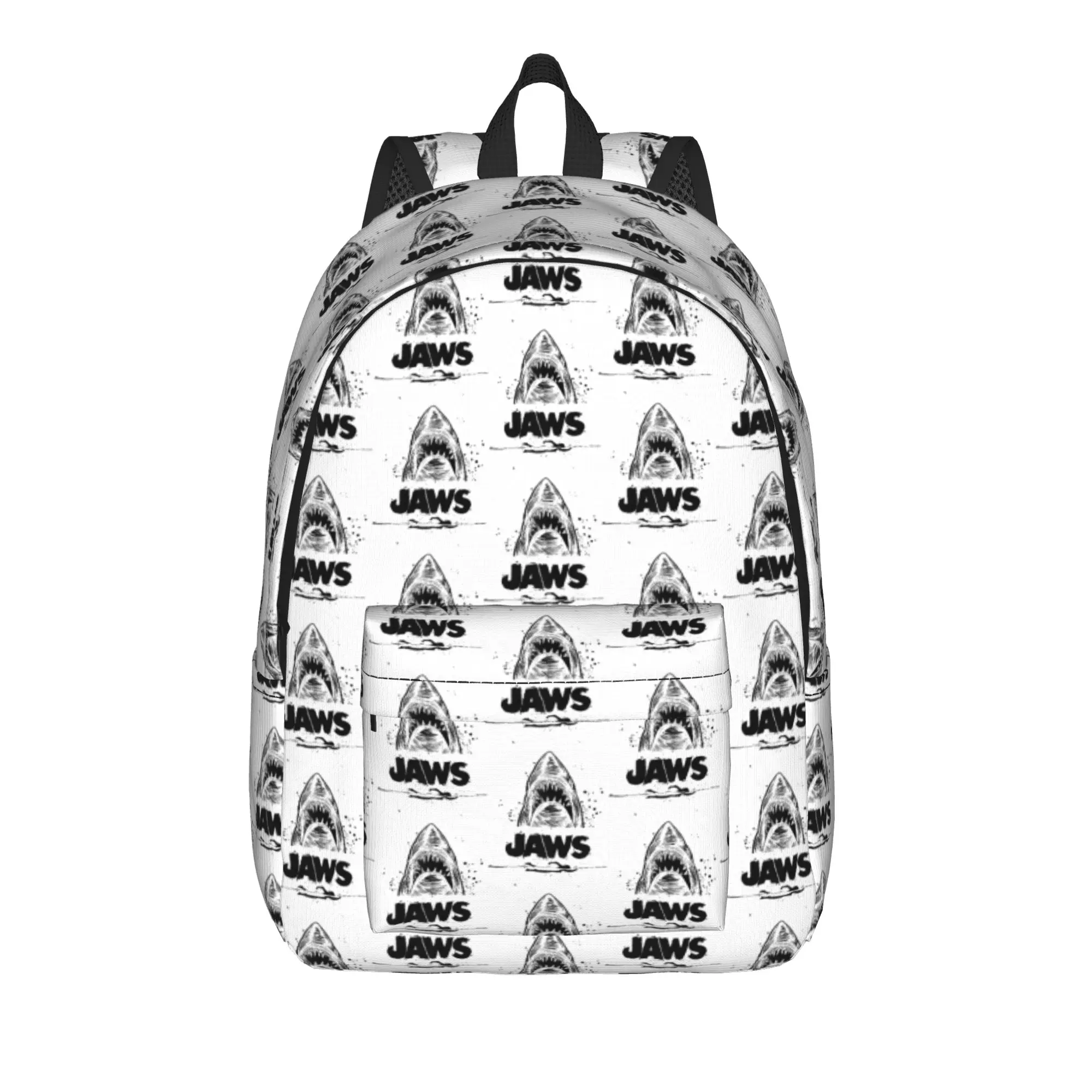 Jaws 50th Anniversary Poster Black and White Sketch Backpack Teen Daily Backpacks Soft Pretty High School Bags Rucksack