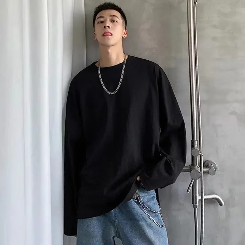 

Long Sleeves Shirt Men's Loose Undershirts Simple Solid O Neck Pullover Mens Casual Tops Harajuku Sweatshirts Streetwear