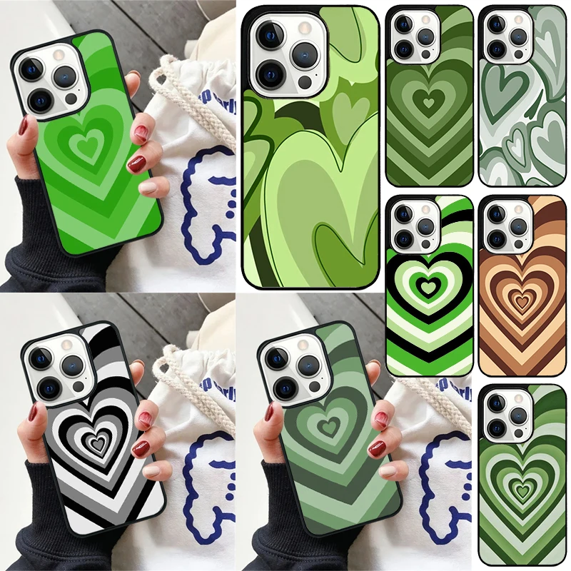 Sage Green Coffee Love Heart Latte Cover For iPhone 16 13 14 15 Pro Max 12 Mini 11 15 Pro Max 7 8 Plus Max SE 2020 Phone Case